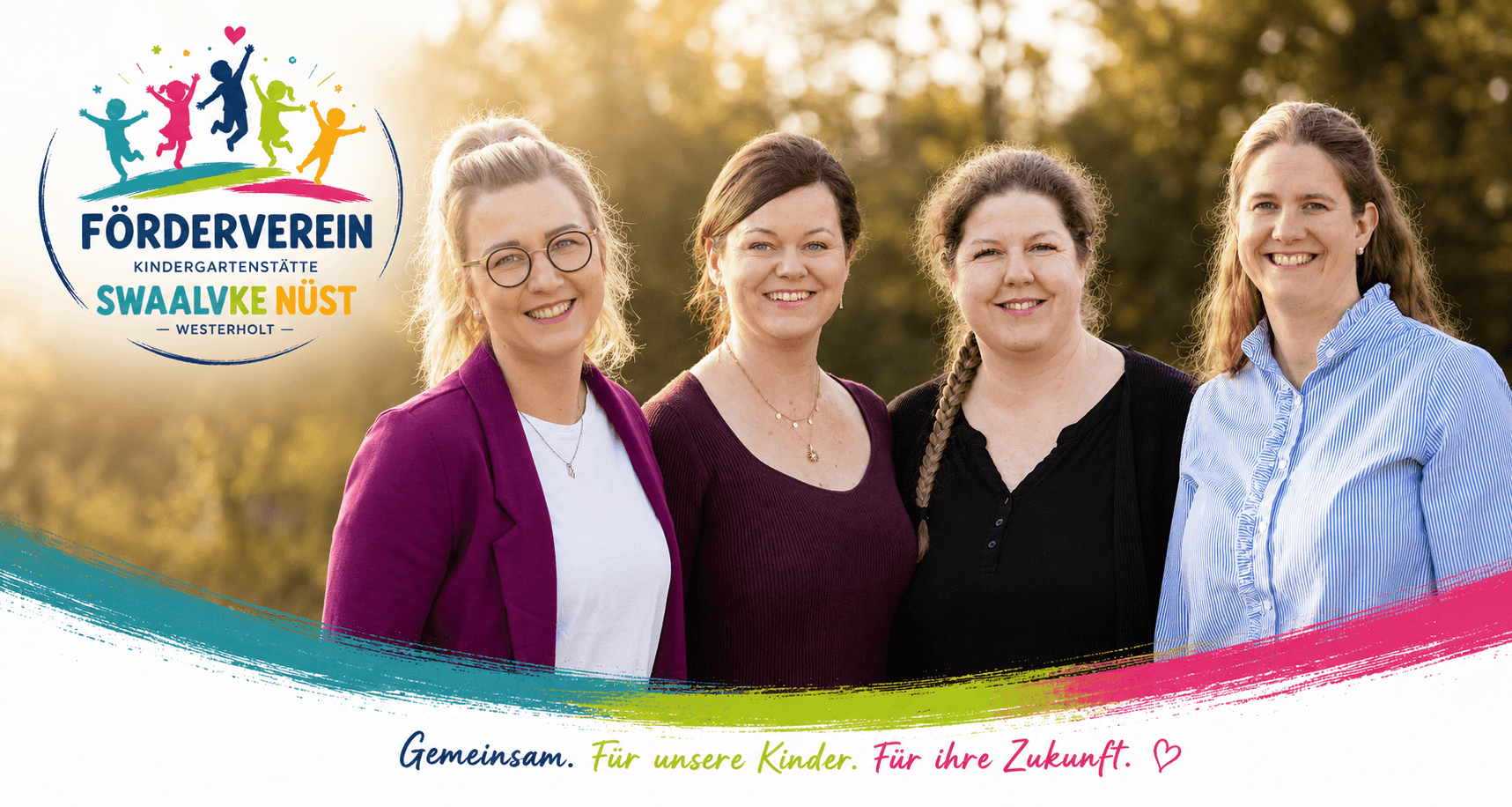 Der Vorstand des Fördervereins: Rabea, Anja, Janna und Sabrina — gemeinsam für die Kinder der Swaalvke Nüst